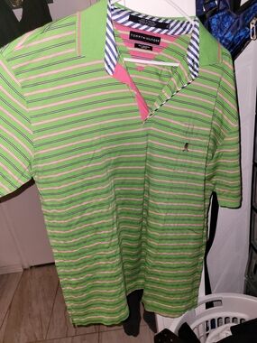 Tommy Hilfiger Green and Pink Striped Polo